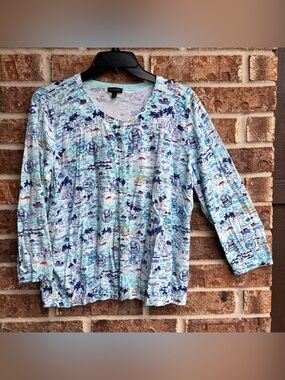Talbots Santorini Soft Knit 3/4 Sleeve Coastal Cardigan